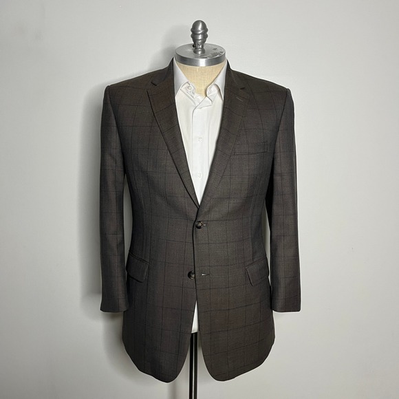 Jos. A. Bank‎ Wool Blazer Sport Coat Plaid Traveler's Collection Brown 44L - Picture 1 of 10